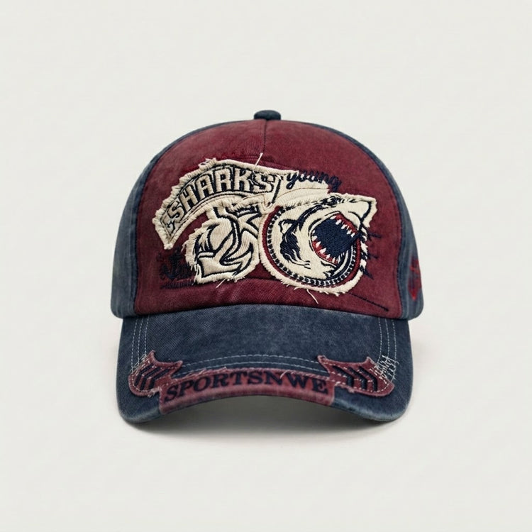 Maroon Shark Attack Vintage Distressed Cap