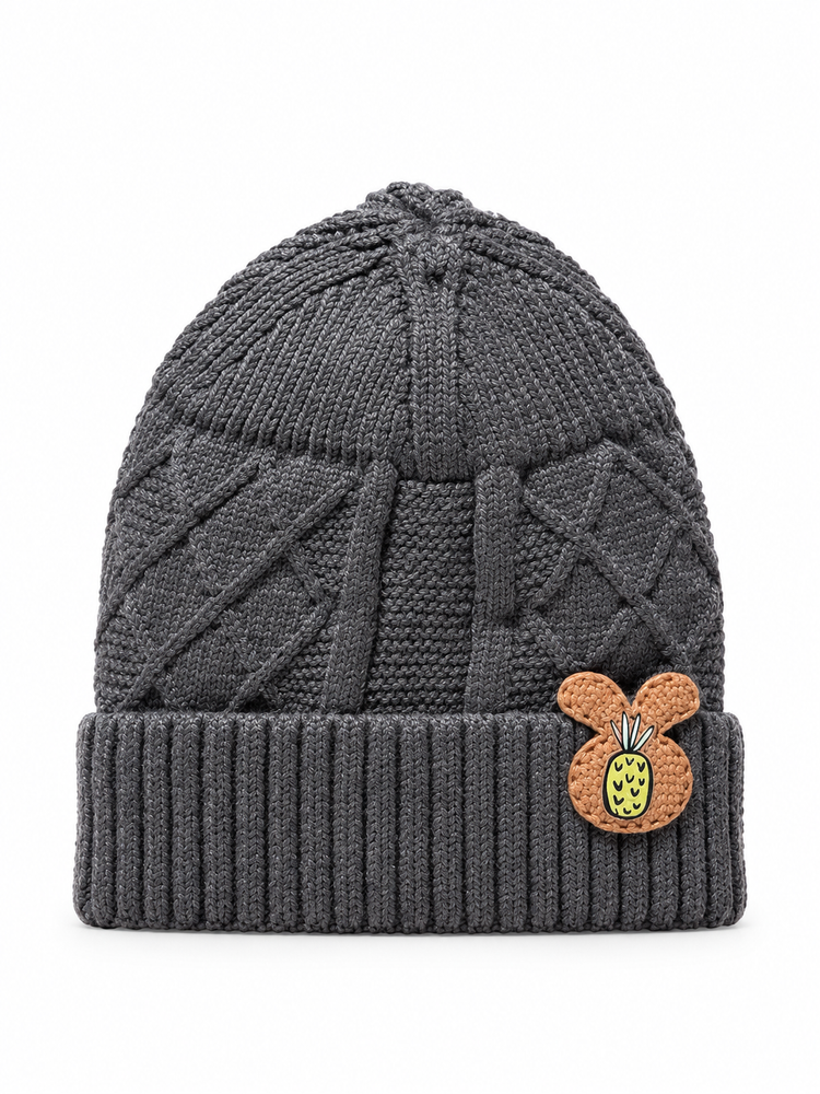 Charcoal Knit Beanie with Pineapple Patch Cap ( Stretchable Suitable Zero To Six Months )