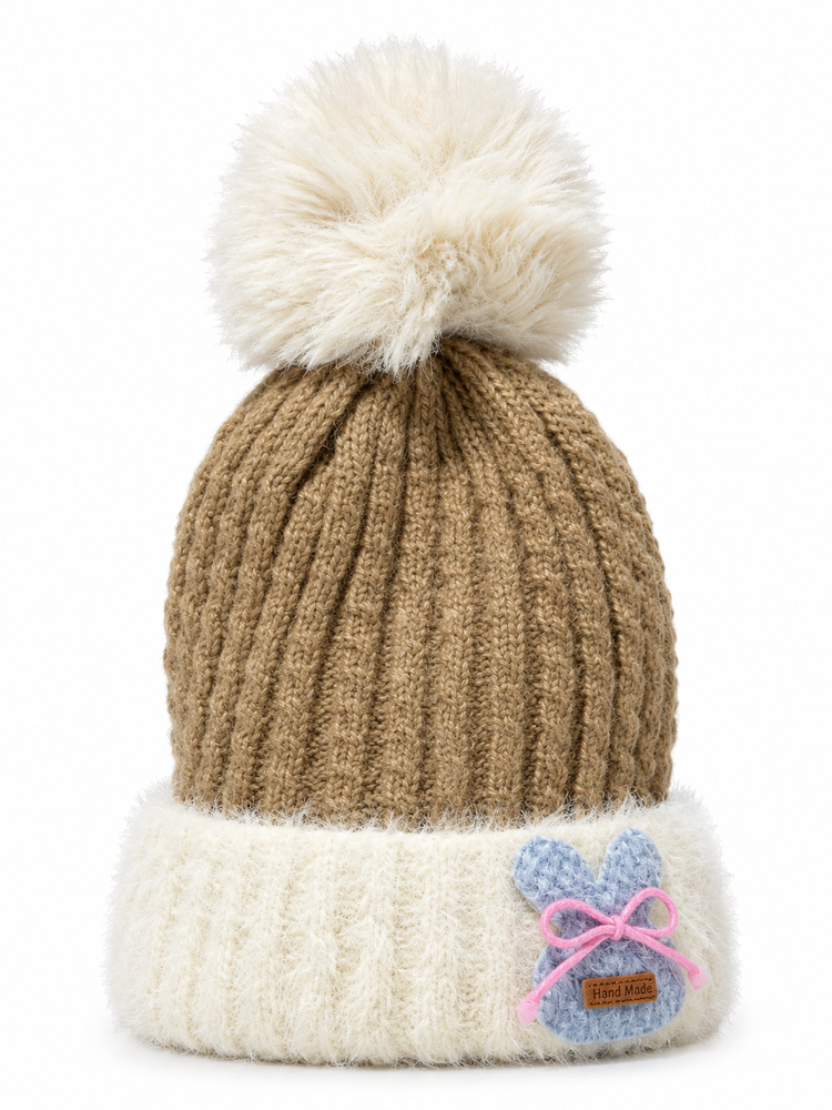 Brown Cozy Handmade Bunny Beanie Imported Cap ( Stretchable Suitable For 6 Months To 2 Years )