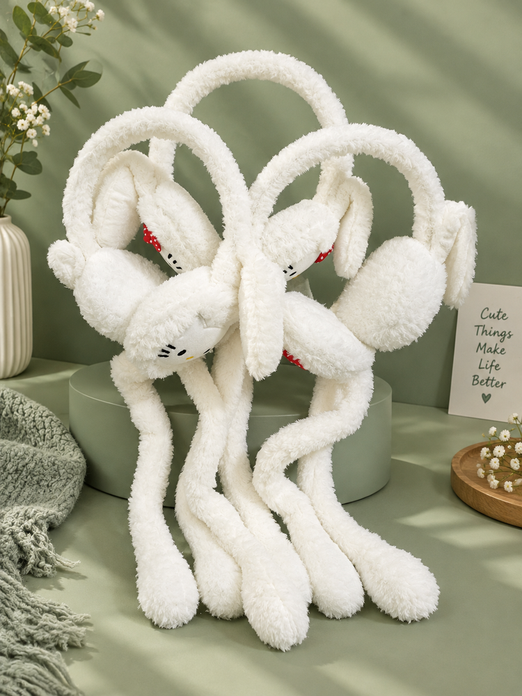Cute White Airbag Movable Rabbit Earmuffs for kids and Adults