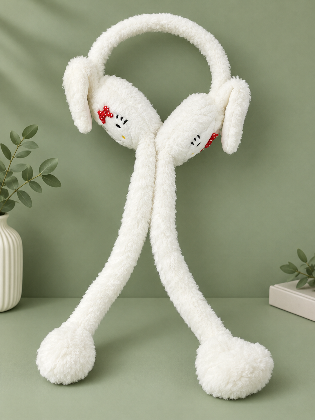 Cute White Airbag Movable Rabbit Earmuffs for kids and Adults