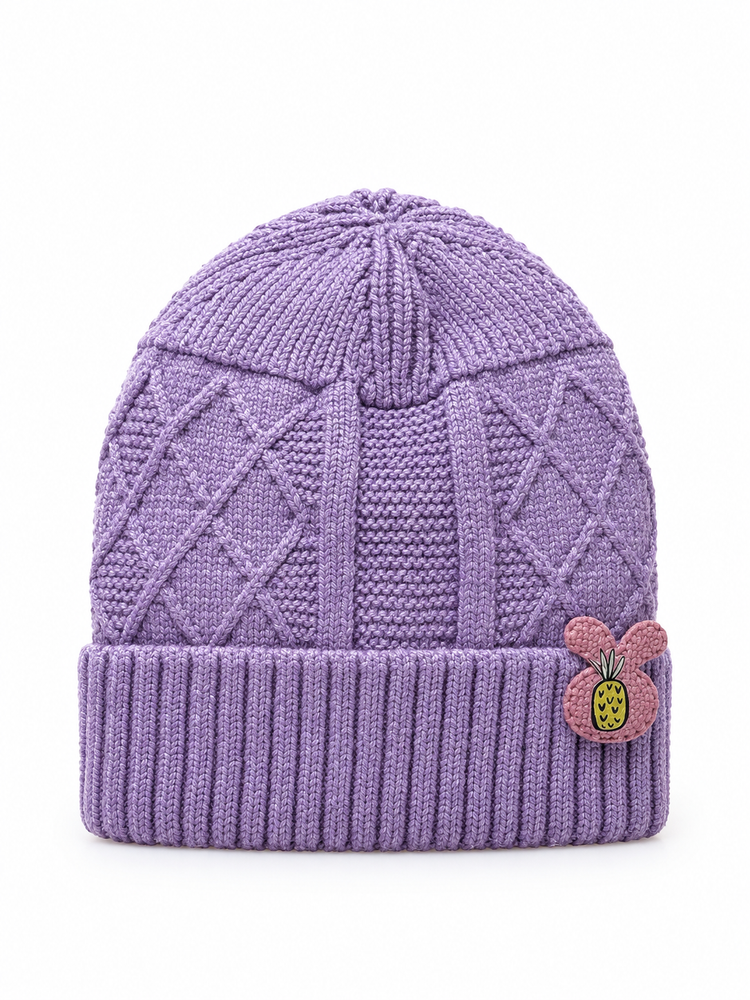 Lavender Cable-Knit Beanie with Bunny Patch Cap ( Stretchable Suitable Zero To Six Months )