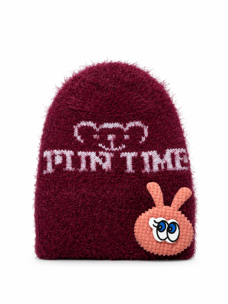 Maroon Fuzzy Beanie with Pink Patch Cap ( Stretchable Suitable Zero To Six Months )