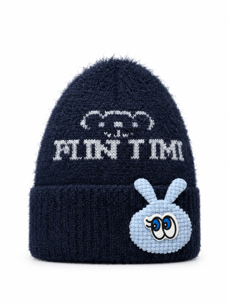 Navy Fuzzy Beanie Cap with Mini Tim Patch ( Stretchable Suitable Zero To Six Months )