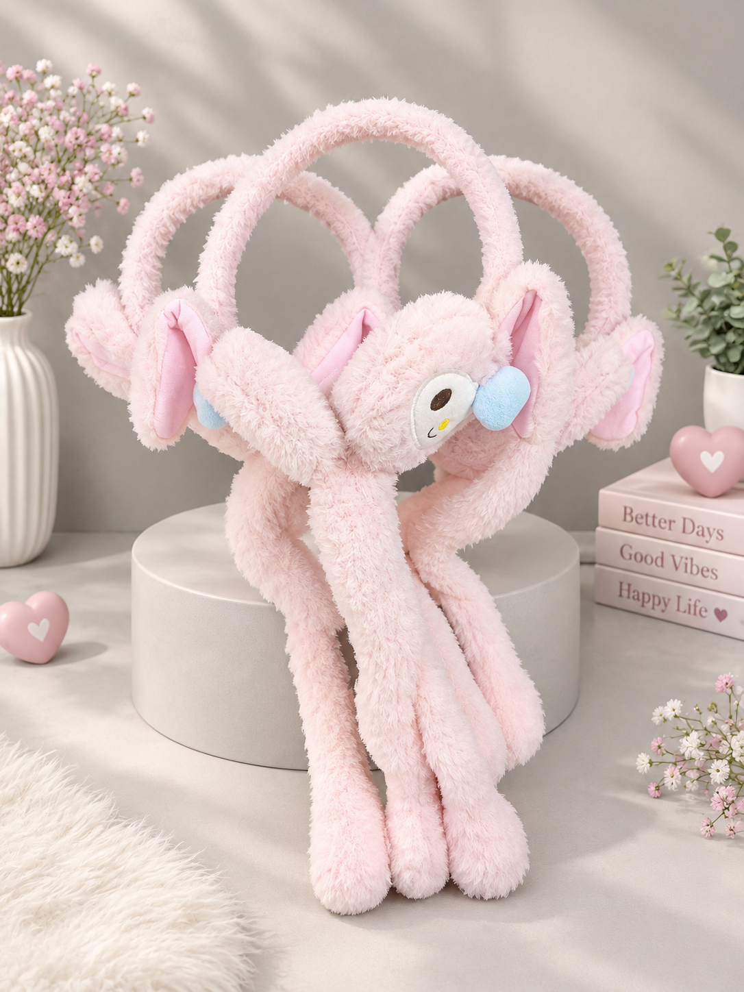 Cute Pink Airbag Movable Rabbit Earmuffs