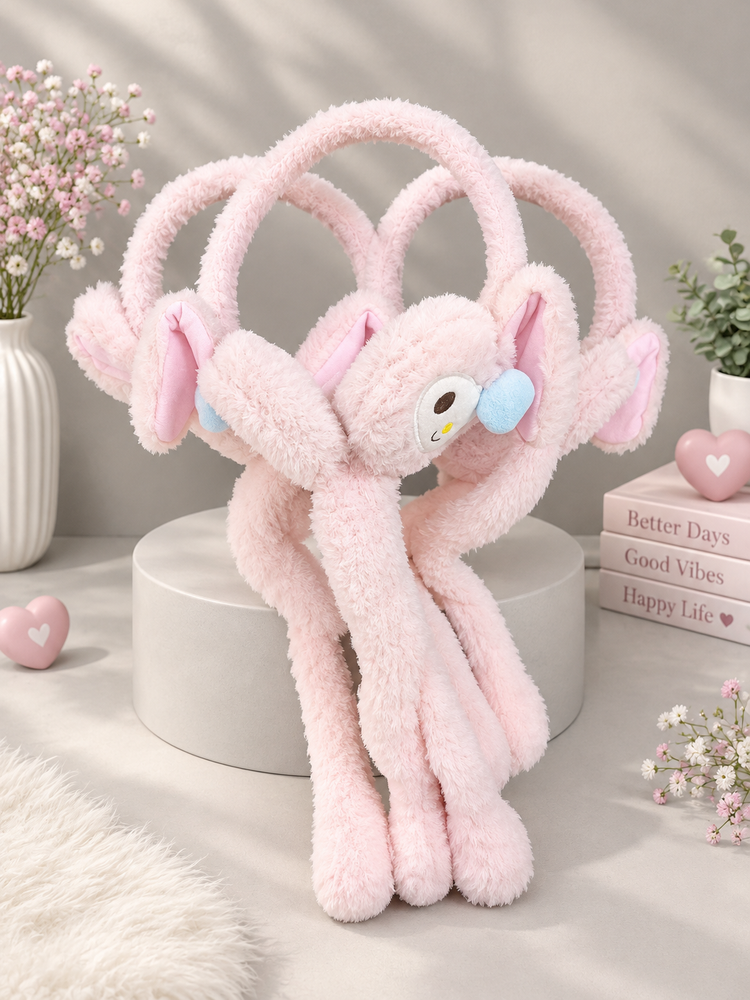Cute Pink Airbag Movable Rabbit Earmuffs
